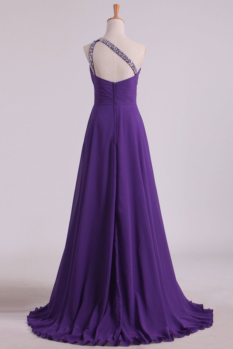 New Arrival Prom Dresses One Shoulder Chiffon A Line With Beading ...