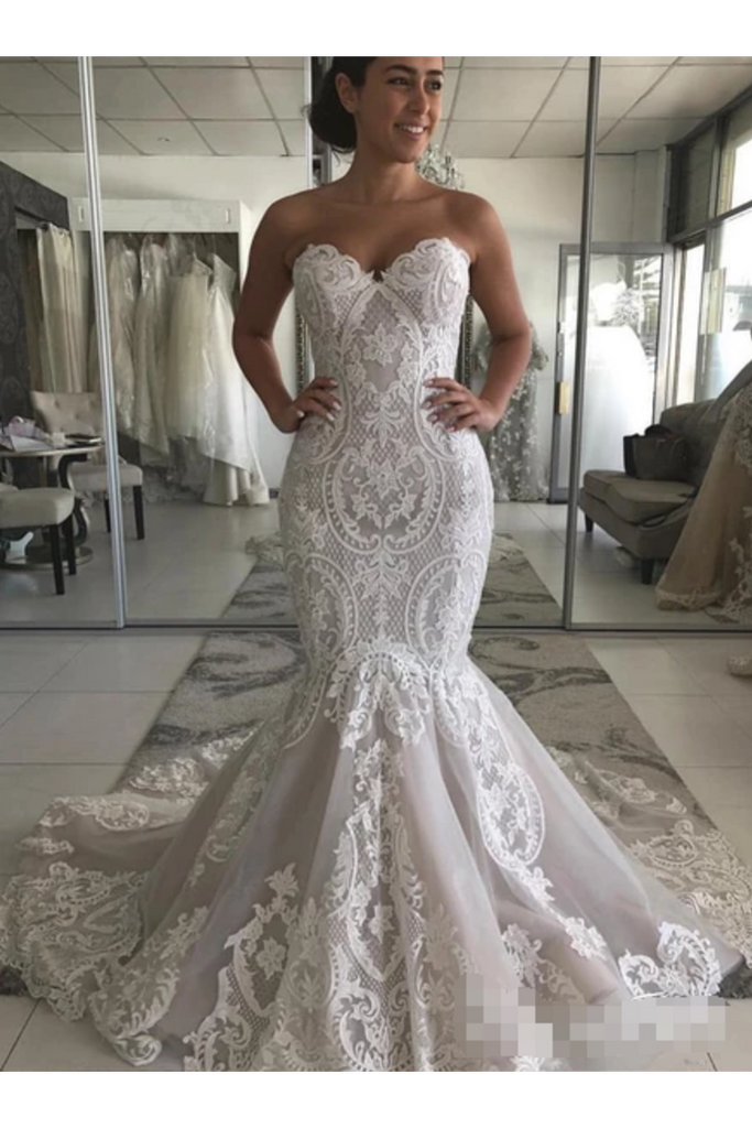 Buy Wedding Dress With Drop Waist And Gorgeous Appliques Mermaid With ...