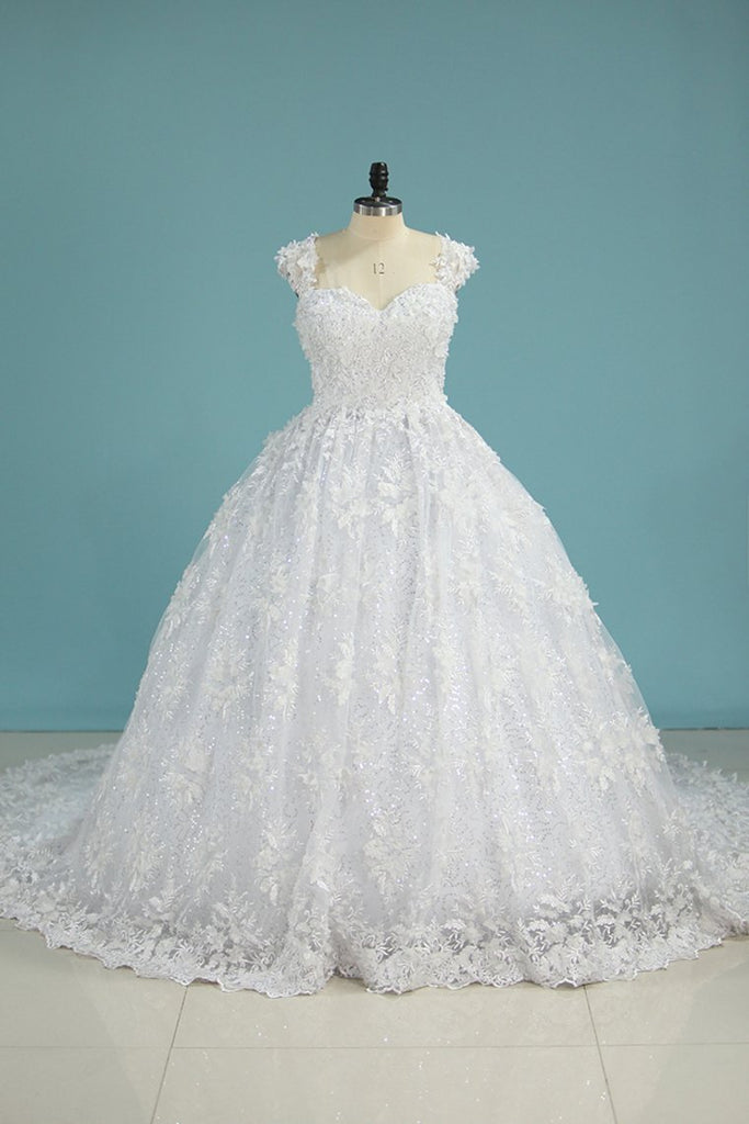 Tulle Scalloped Neck A Line Wedding Dresses With Ruffles And Beads ...