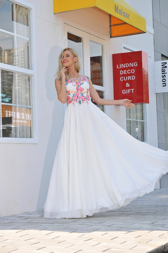Prom Dresses Scoop Chiffon With Applique And Ruffles A Line Online ...