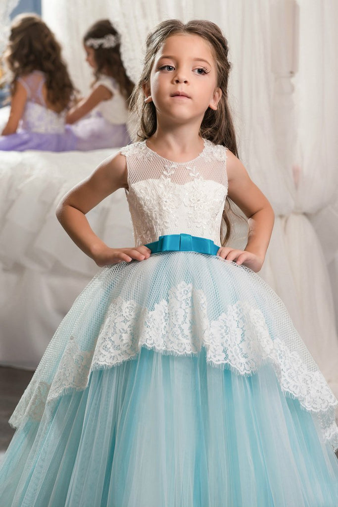 Ball Gown Scoop With Applique Flower Girl Dresses Tulle Floor Length ...