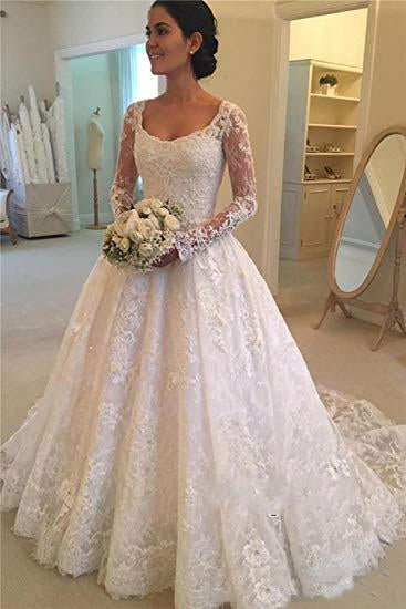 2018 Long Sleeves A Line Wedding Dresses Tulle With Applique And Sash US$  499.99 KKP3JMTXP4 - Kik…