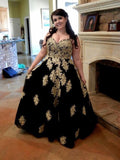 Black Tulle Ball Gown Spaghetti Straps Sleeveless Floor-Length Plus Size Dresses