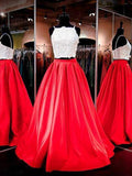 Two-piece Square Neck Red Real Made Prom Dress Sexy Prom Dress for Teens Party Dresses JS114